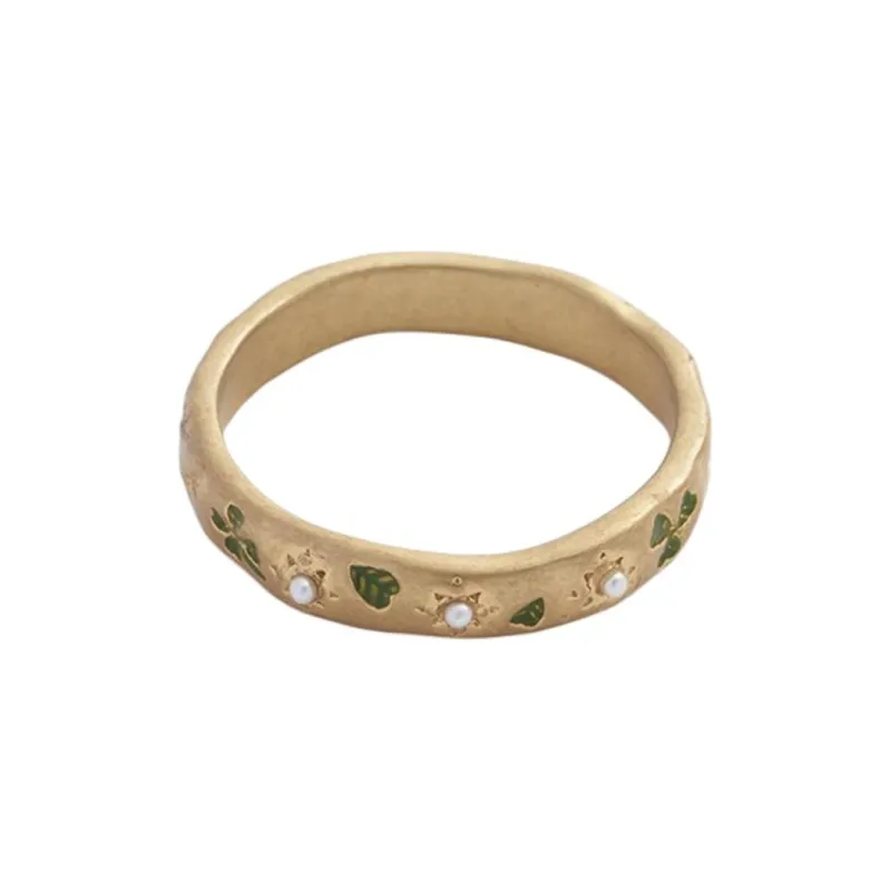 Fable 22K Real Gold Electroplated Copper Alloy Acrylic Silver-Plated Gold-Plated Alloy Pearl Rings Women's Gold-0