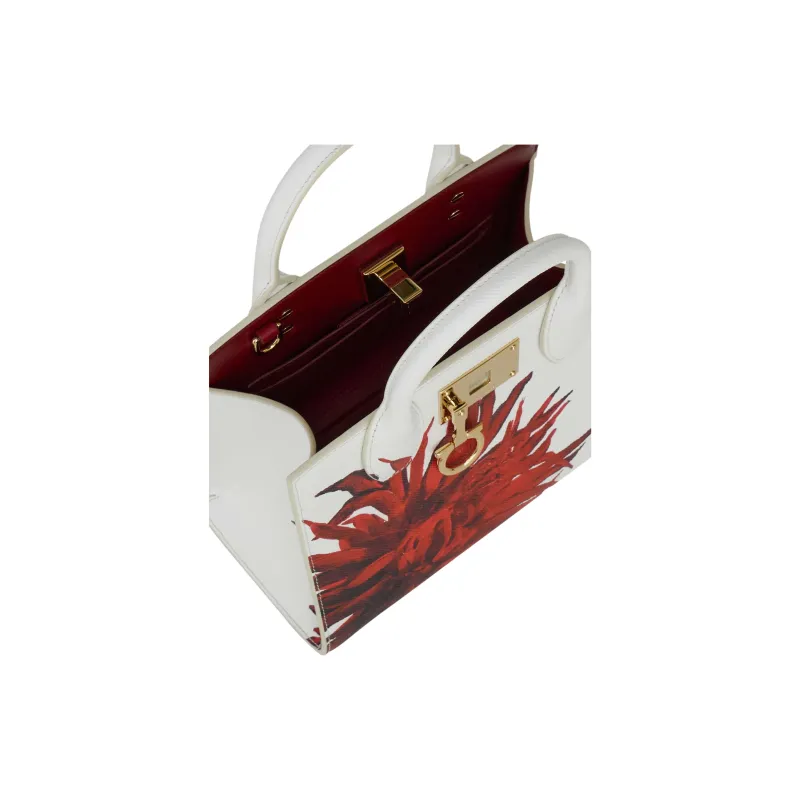 FERRAGAMO Studio Calfskin One Shoulder Handbags Small Size Women's White & Red-4