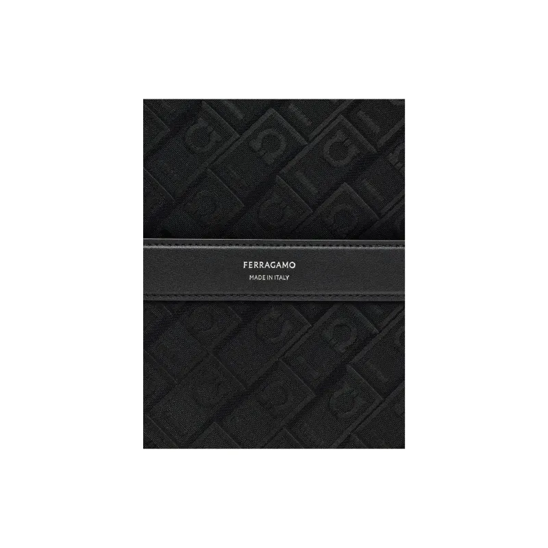 FERRAGAMO Calfskin Textile Backpack Men's Black-5