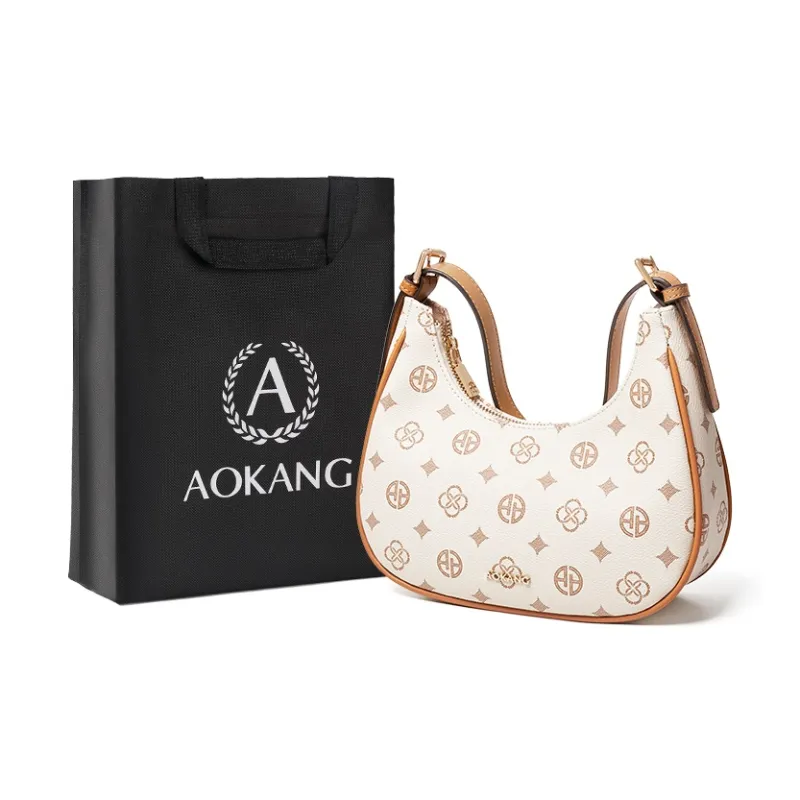 AOKANG PVC Shoulder Bag Medium Size Women's Coffee/Ecru-4