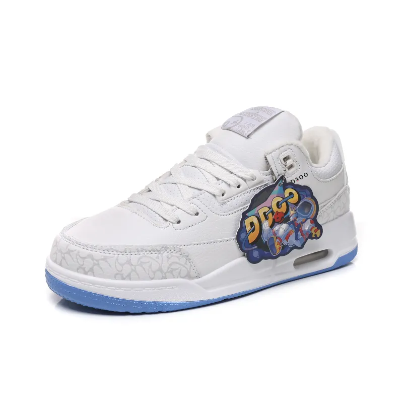 DD&OO Coverage Slip Resistant Waterproof Low Top Skateboard Shoes Unisex White Blue-43