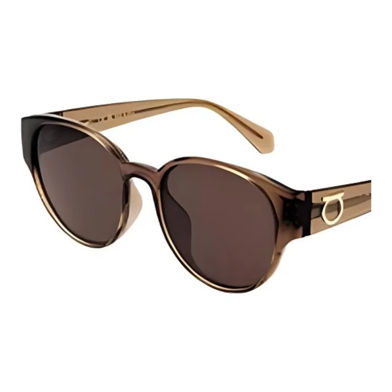 FERRAGAMO Plate Frame Round Sunglasses Unisex Gold-2