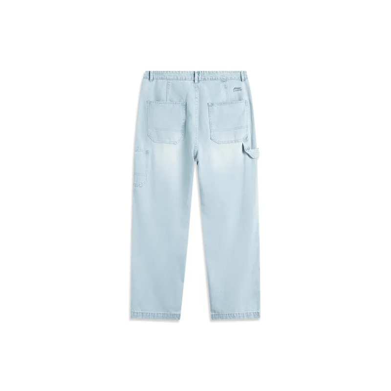 LiNing Sports Life Collection Jeans Men's Washed Blue Cow-1