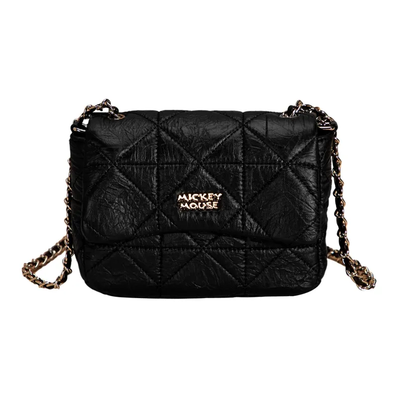 Disney Mickey Series Synthetic Leather Chain Bag Shoulder Bag Crossbody Bag, Shoulder Bag Medium Size Women's Black-1