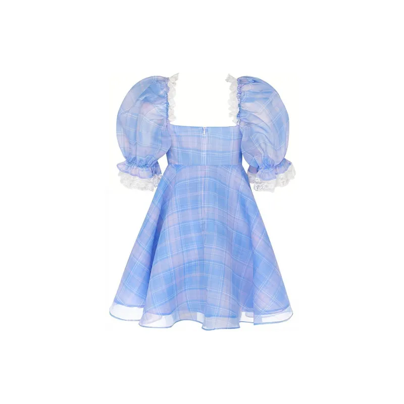 Selkie Collection Short Sleeved Dress Women's Pink Blue Plaid-1