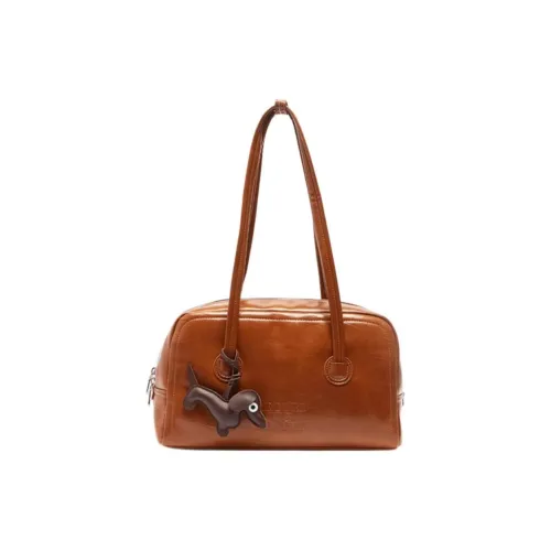Three Blessings PU Shoulder Bag Medium Size Women's Brown/Black