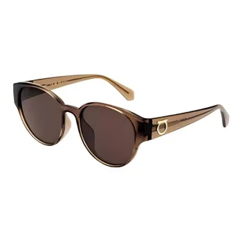 FERRAGAMO Plate Frame Round Sunglasses Unisex Gold