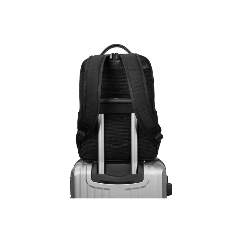 PIERRE CARDIN Nylon With Synthetic Leather Large Capacity Travel Backpack Tubas Men's Black-5