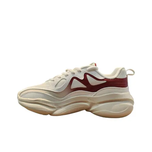 Erke Cushioned Slip Resistant Height Increasing Low Top Chunky Sneakers Women's White Red