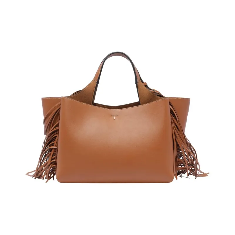 TOD'S Fringe Detailed T Logo Plaque Tote Bag-2