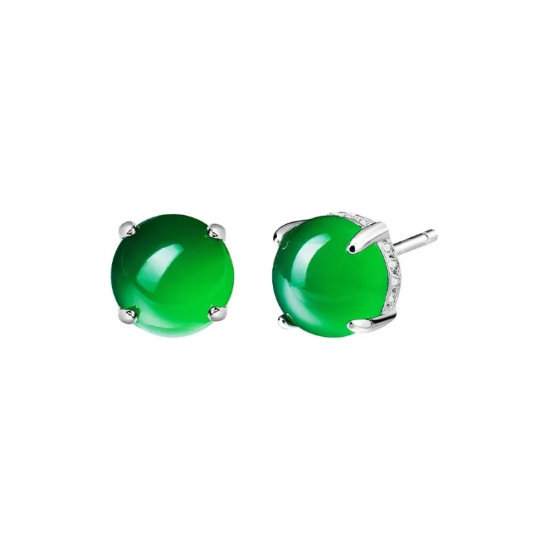 CARAT'S DIARY Chalcedony Jade Stud Earrings Unisex-0