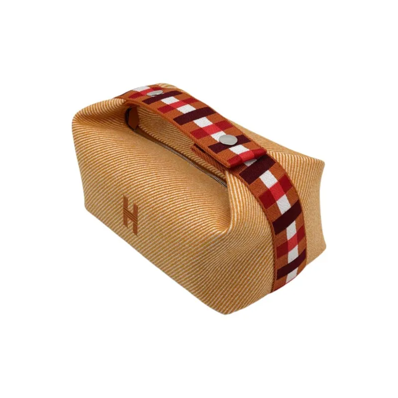 HERMES Canvas Toiletry Bag Regular Unisex Orange-2