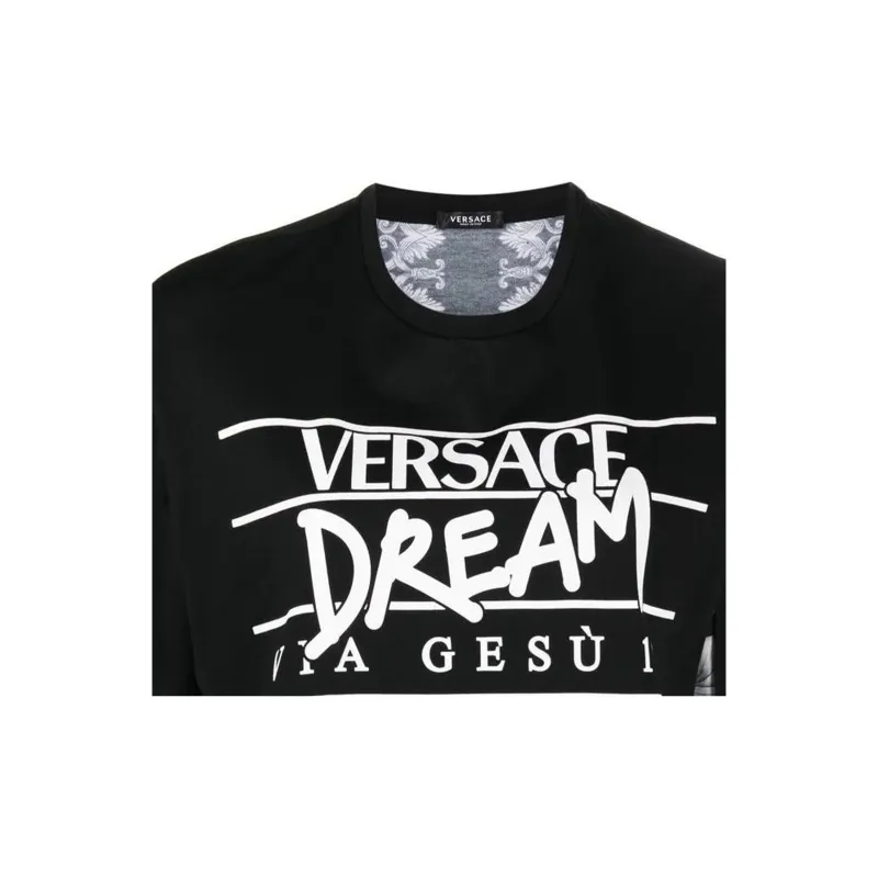 VERSACE Silver Baroque Slogan-print T-shirt-4