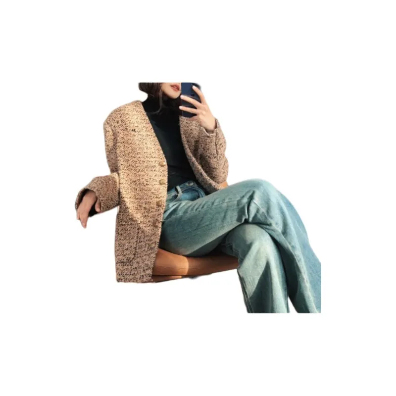 MEIYANG Jackets Coats Women's Coffee Floral-1