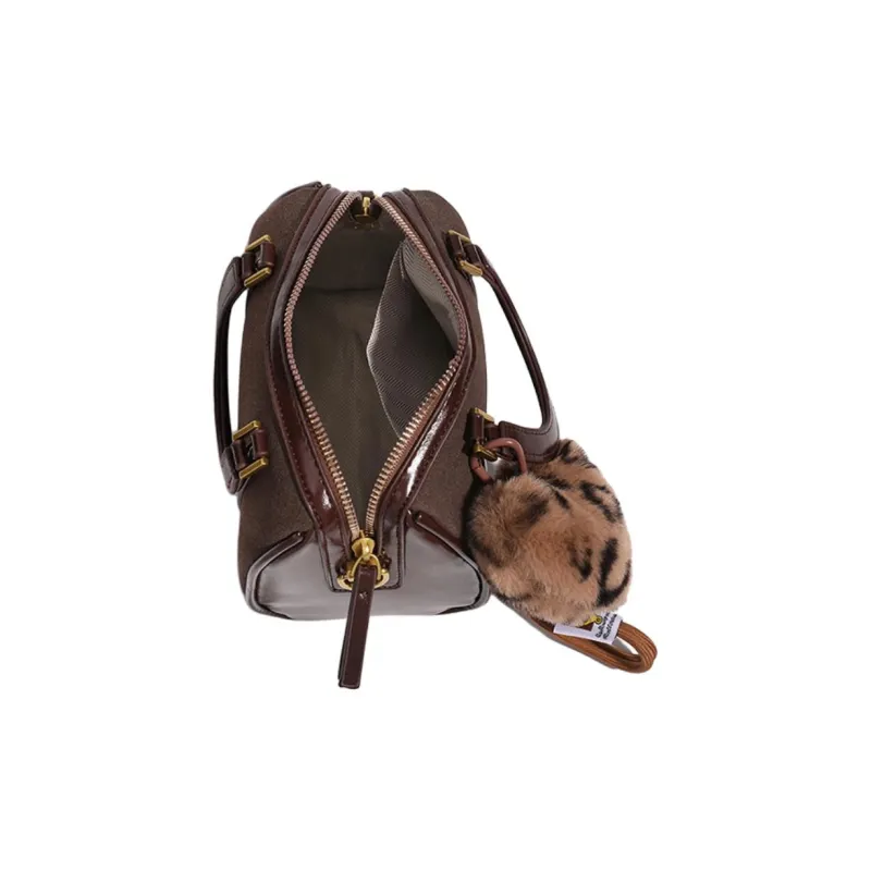 Fitchell PU Bowling Bag Handbag Crossbody Bag Regular Women's Coffee/Brown Black/Red-4