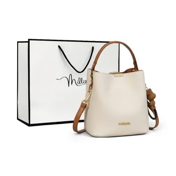 MILLIE'S Cow Leather With Synthetic Leather Handbag, Shoulder Bag, Crossbody Bag Regular Women's Ecru