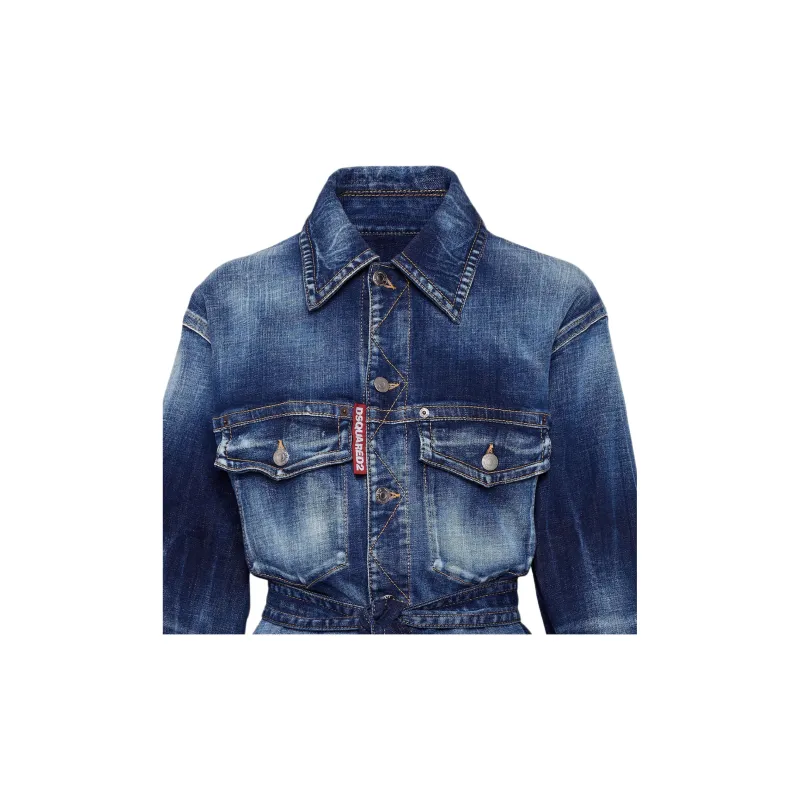 DSQUARED 2 Belted Distressed Denim Jacket-2