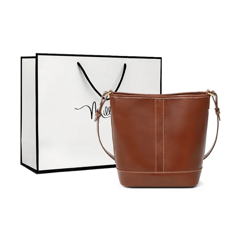 MILLIE'S Cow Leather Bonded Synthetic Leather Bucket Bags Shoulder Bags Regular Women's Wine Coffee/Brown-6