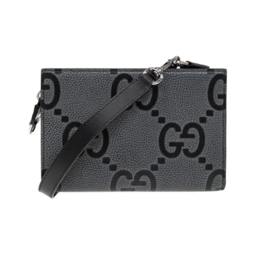 GUCCI Jumbo GG Calfskin Crossbody Bag Shoulder Bag Mini Men's Dark Gray