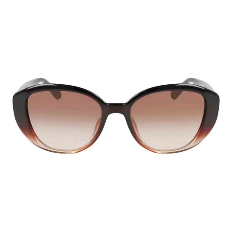 FERRAGAMO Plate Frame Cat Eye Sunglasses Women's Dark Brown-1