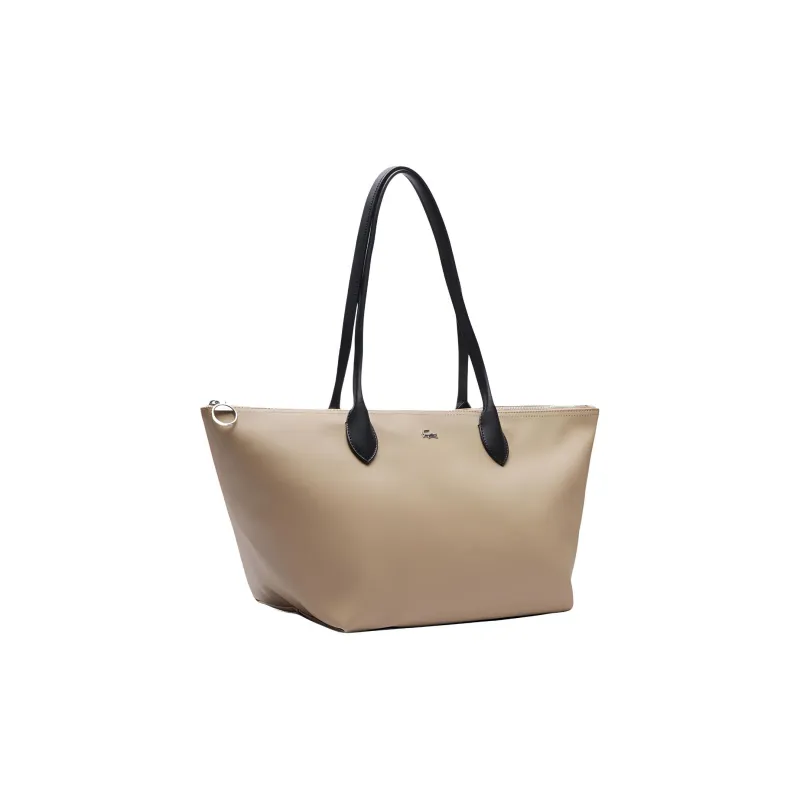LACOSTE PVC One Shoulder Handbag Tubas Women's Beige Black-1