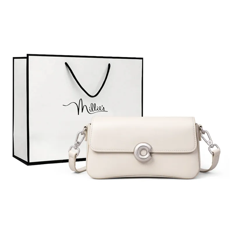 MILLIE'S Cow Leather Patchwork Synthetic Leather Shoulder Bag Crossbody Bag Regular Women's Silver/Milk White-6