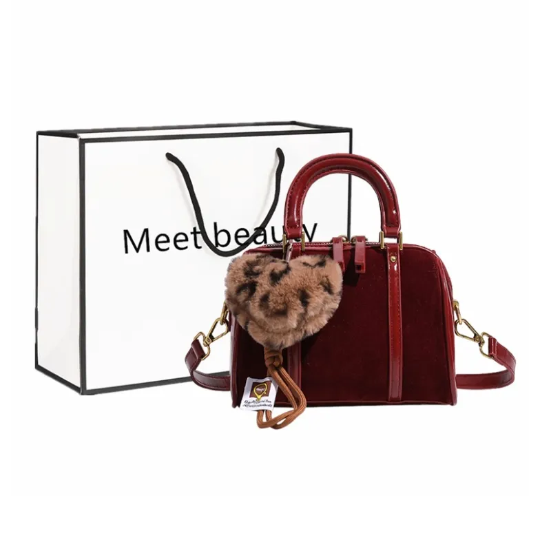 Fitchell PU Bowling Bag Handbag Crossbody Bag Regular Women's Coffee/Brown Black/Red-7