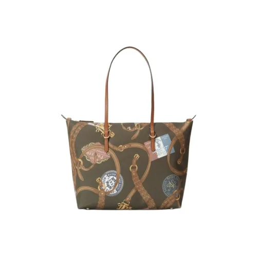 Polo Ralph Lauren Fabric Tote Bag Shopping Bag Shoulder Bags Medium Size Women's Brown Yellow