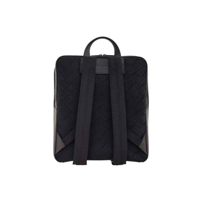 FERRAGAMO Calfskin Textile Backpack Men's Black-2
