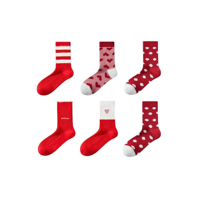 MADALLO Mid Calf Socks Women's 6 Pack Red-0