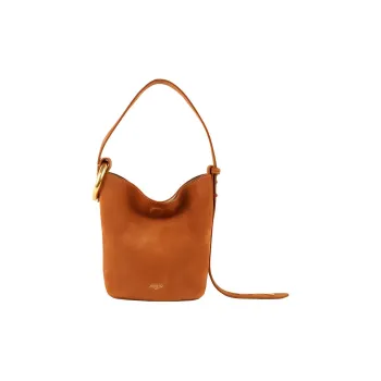 APEDE MOD Top Grain Cow Leather Soft Flower Bucket Bag Bucket Handbag Shoulder Bag Small Size Women's Gold Brown Suede