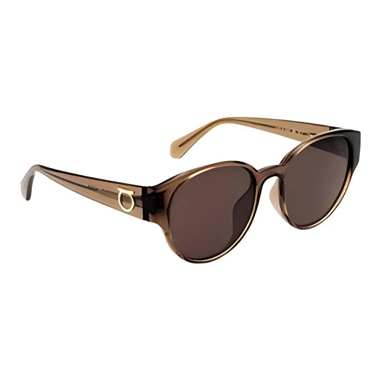 FERRAGAMO Plate Frame Round Sunglasses Unisex Gold-1