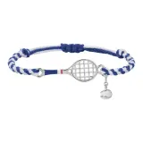 Enamel Blue Tennis Racket+White Ball+Lucky Knot Blue White Rope