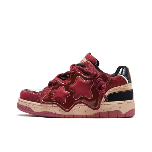 MQMS Starfish Collection Anti Slip And Wear Resistant Height Increasing Low Top Skateboard Shoes Unisex Burgundy