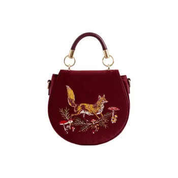 Fable Polyester Saddle Bags One Shoulder Handbags Medium Size Women's Spirit Fox Playing Mushrooms