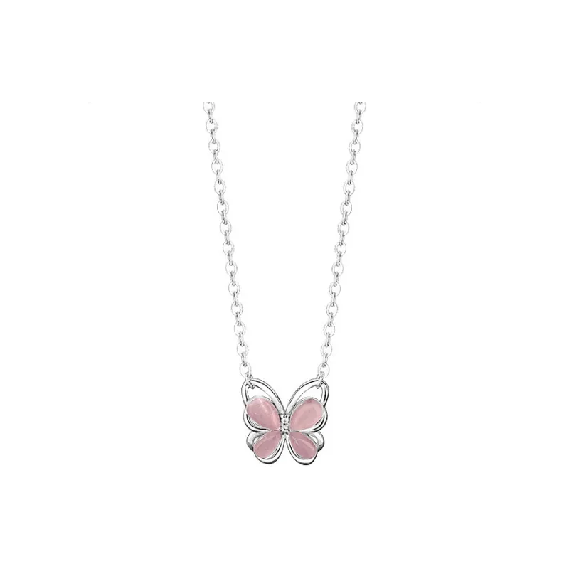TUTAE 925 Sterling Silver Necklaces Women's Pink-0