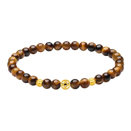 ZHOU LIU FU Silicified Crocidolite, Small Copper Coin Wealth Solid Gold Fixed Price Bracelets Women's