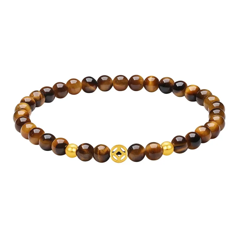 ZHOU LIU FU Silicified Crocidolite, Small Copper Coin Wealth Solid Gold Fixed Price Bracelets Women's-0