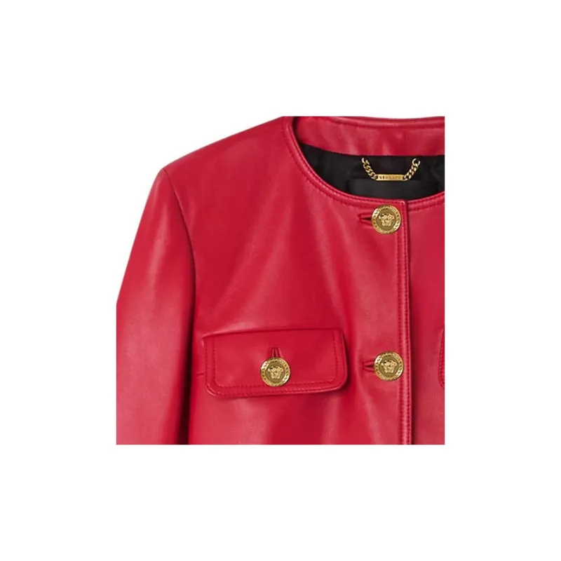 VERSACE Button-Up Leather Jacket-5