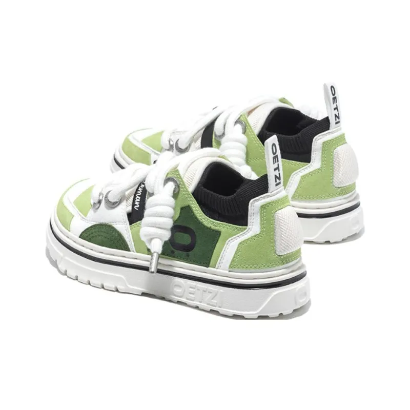 OETZI Ice Man Oz Wear-Resistant Lightweight Height Increasing Low-Top Skateboard Shoes Unisex White Green-2