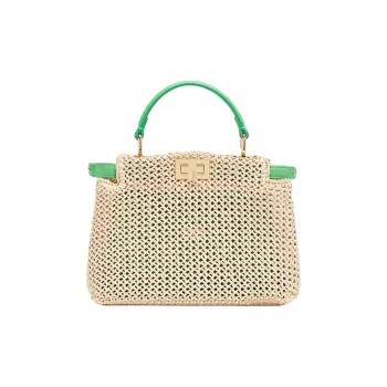 FENDI Peekaboo Raffia Handbag Mini Women's Beige & Green