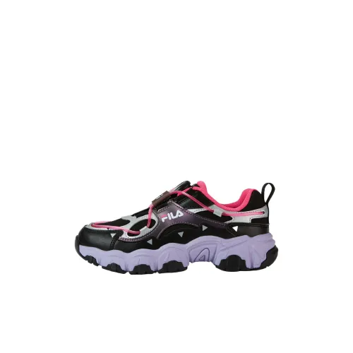 FILA KIDS BOA Cushioned Slip-Resistant Breathable Low-Top Kids' Running Shoes Black/Fluorescent Peach Pink Kids'