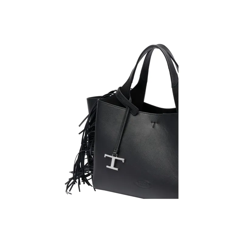 TOD'S Fringe Detailed T Logo Plaque Tote Bag-3