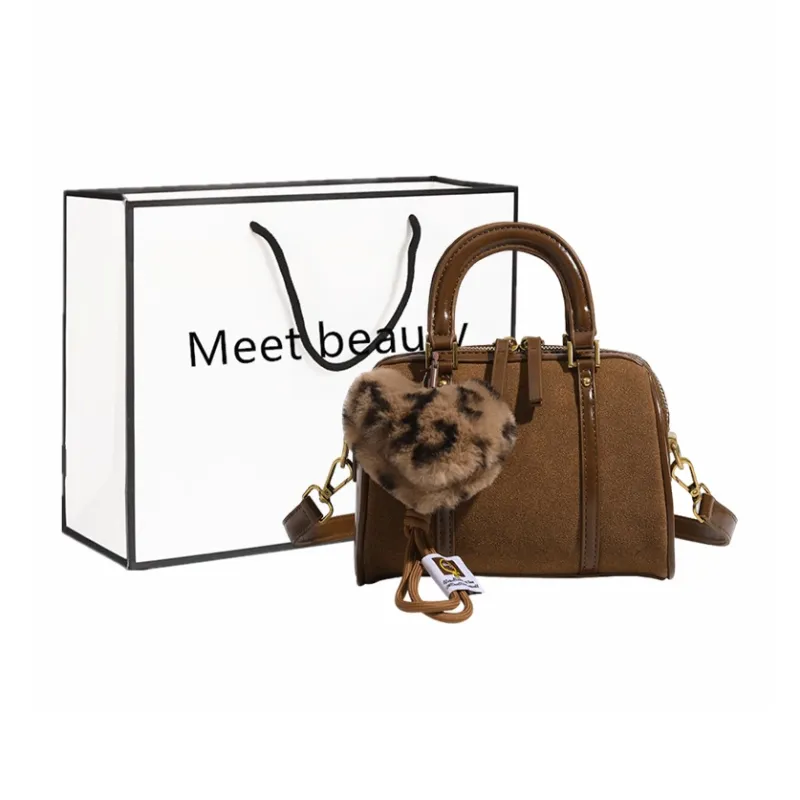 Fitchell PU Bowling Bag Handbag Crossbody Bag Regular Women's Coffee/Brown Black/Red-5