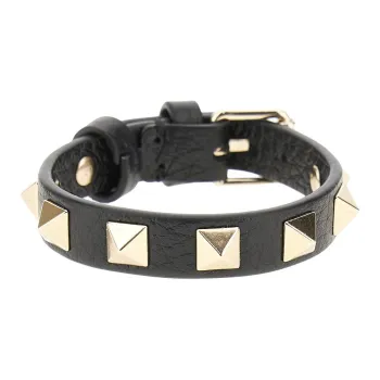Valentino Metal, Leather Bracelets Women's Black