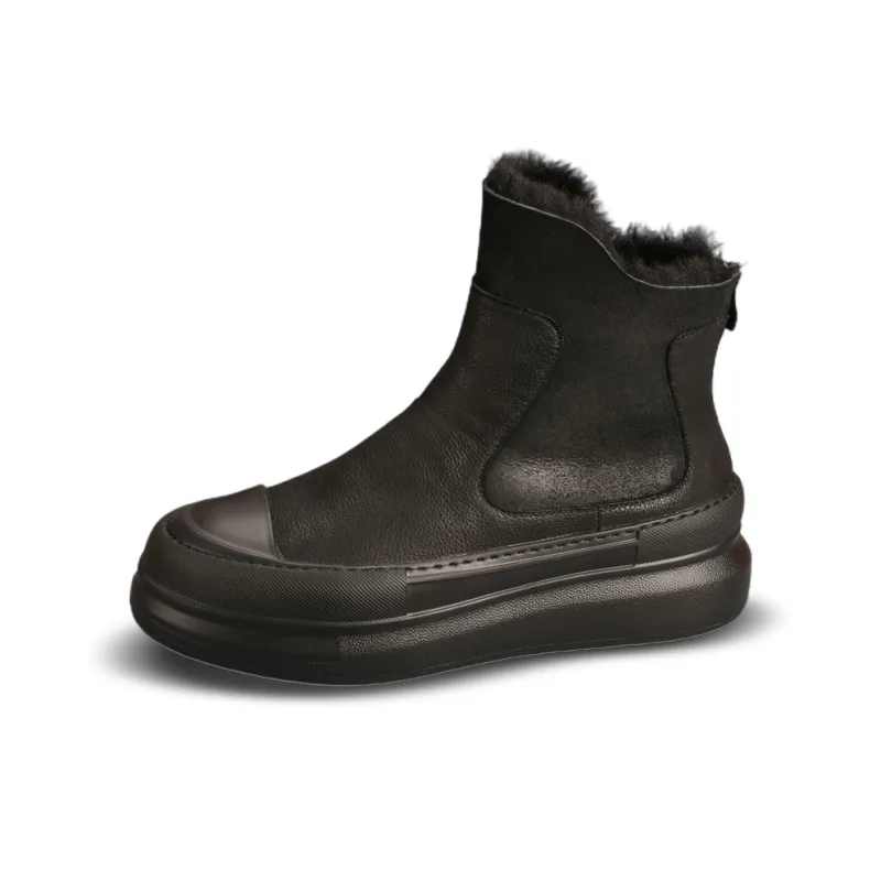 Devanro Warm Wear Resistant Height Increasing Slip Resistant Short Snow Boots Men's Black-0