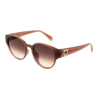 FERRAGAMO Plate Frame Round Sunglasses Unisex Brown