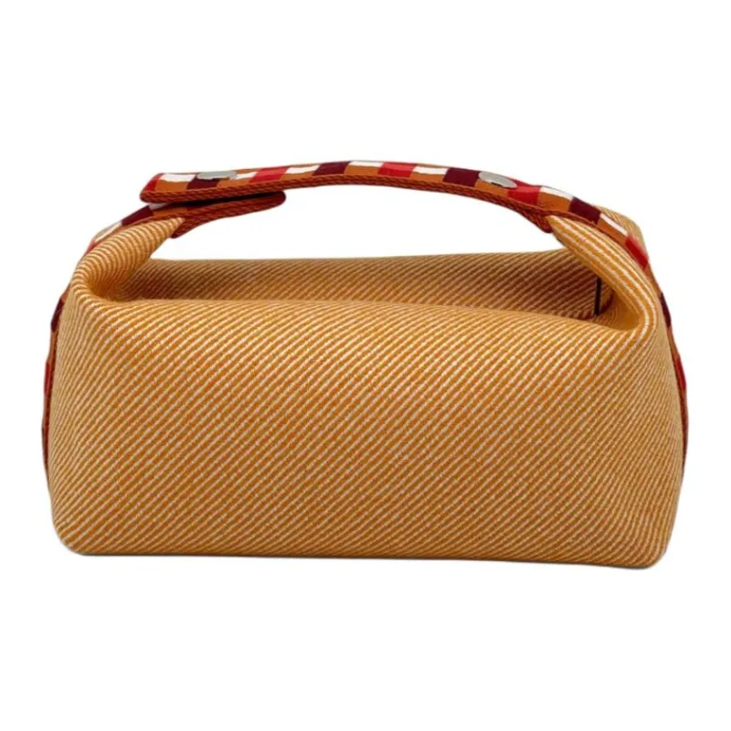 HERMES Canvas Toiletry Bag Regular Unisex Orange-4
