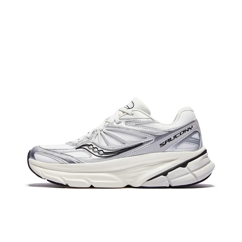 Saucony Cushioning Wear Resistant Low Top Casual Running Shoes Unisex White Silver-0