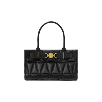 VERSACE Medusa '95 Lambskin Tote Bag Shopping Bag Shoulder Bag Handbag Medium Size Women's Black